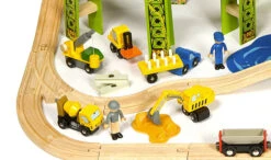 BigJigs BJT019 Houten Trein 114-delige Treinset Bouwterrein -Spelspul Winkel treinset bouwterrein bigjigs bjt019 3 1